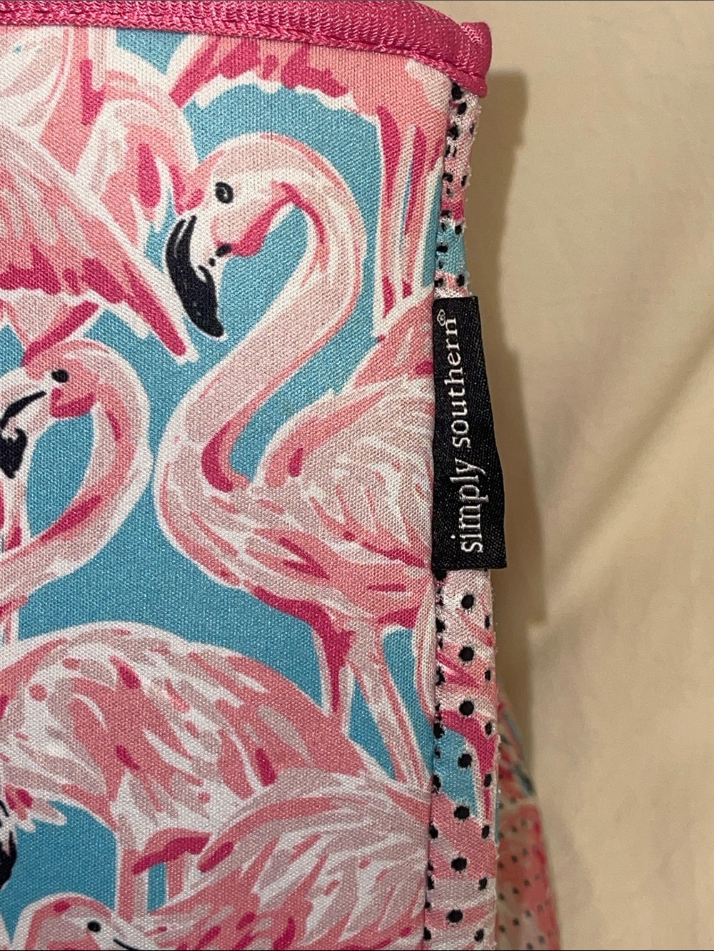 Simply Southern Neoprene Pink Flamingo Print Tote Bag with Blue Stripe - Picture 2 of 6
